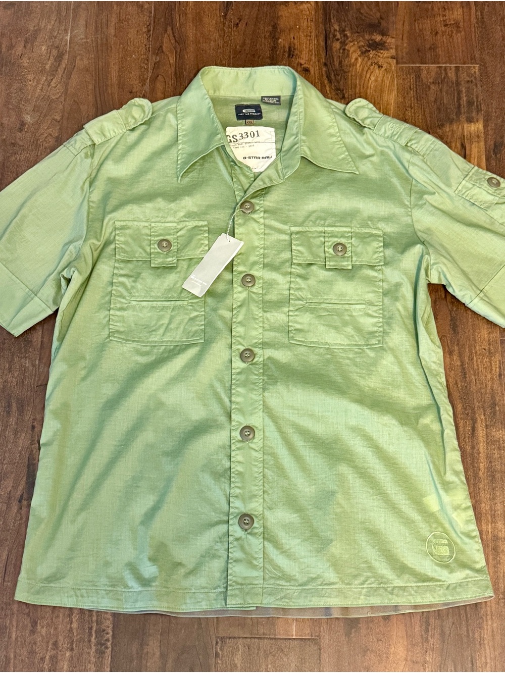 G-Star Short Sleeve Button-Down Shirt in Mint Green NWT